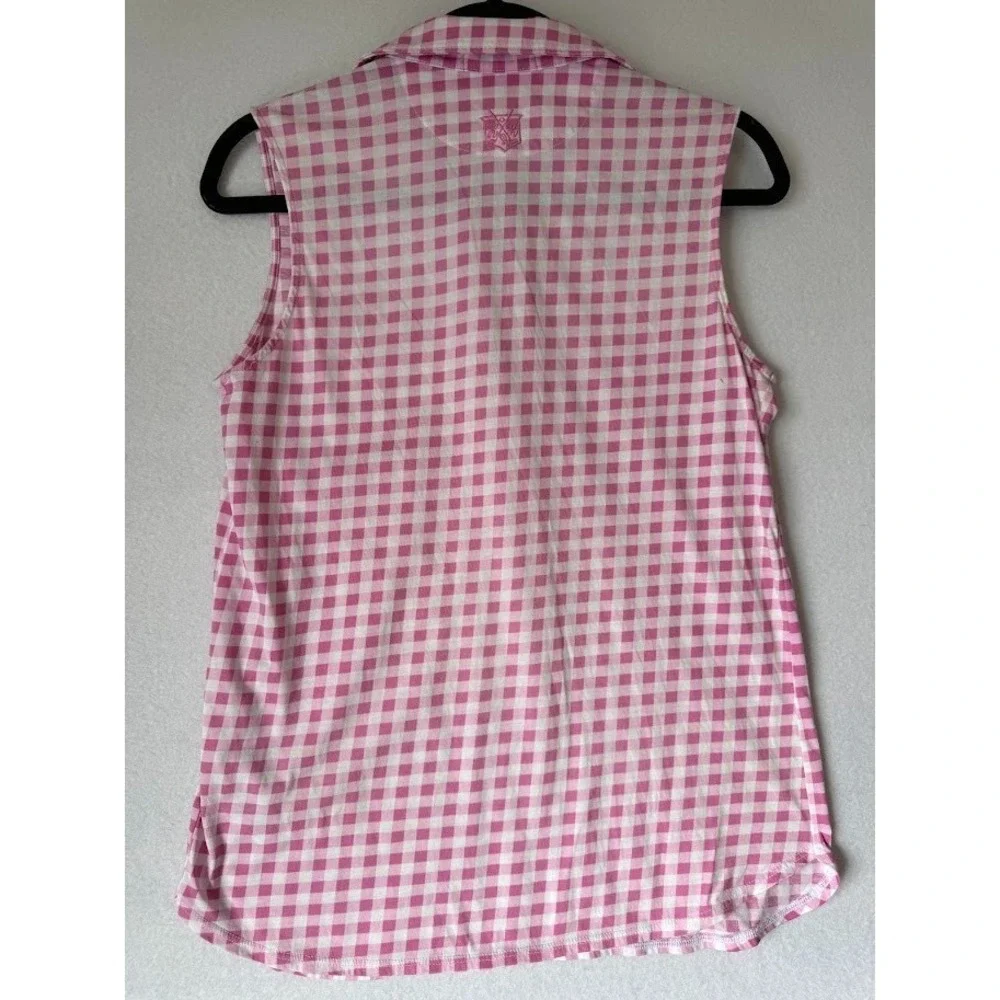 Polo Golf Ralph Lauren Shirt Women Medium Pink Gingham Sleeveless Tailored Fit